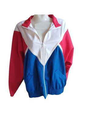 Colorblock 1990's Large True Vintage Track Jacket Granny Tri-Color Made USA